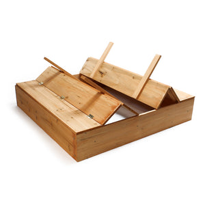 Sabbiera in legno 98x98x18 cm con coperchio ribaltabile e panchine Sabbionaia