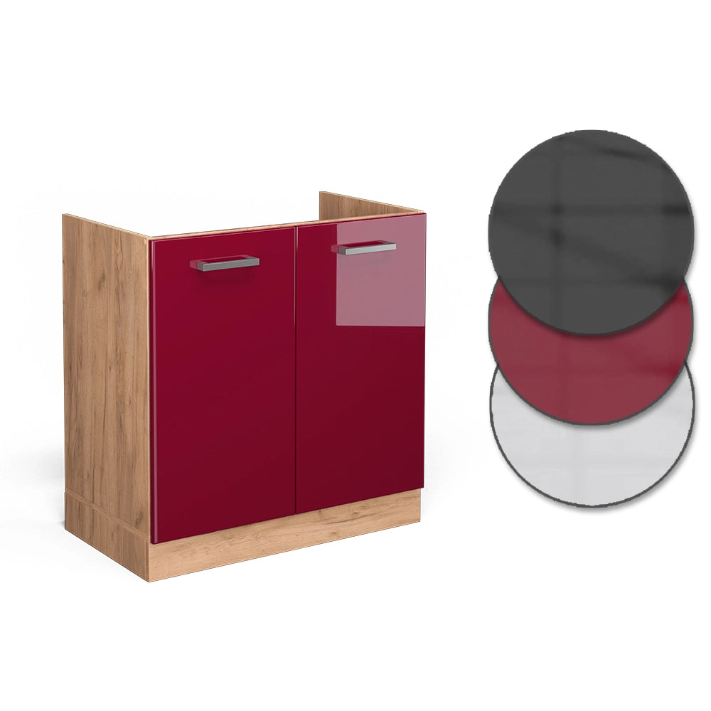 Vicco Mobile lavello cucina Rosso lucido 80 cm senza piano di lavoro
