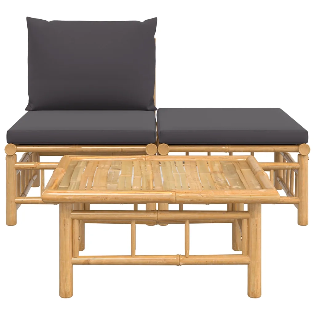 Salotto da Giardino-Set Salotto da Giardino 3pz con Cuscini Grigio Scuro Bamb¨´