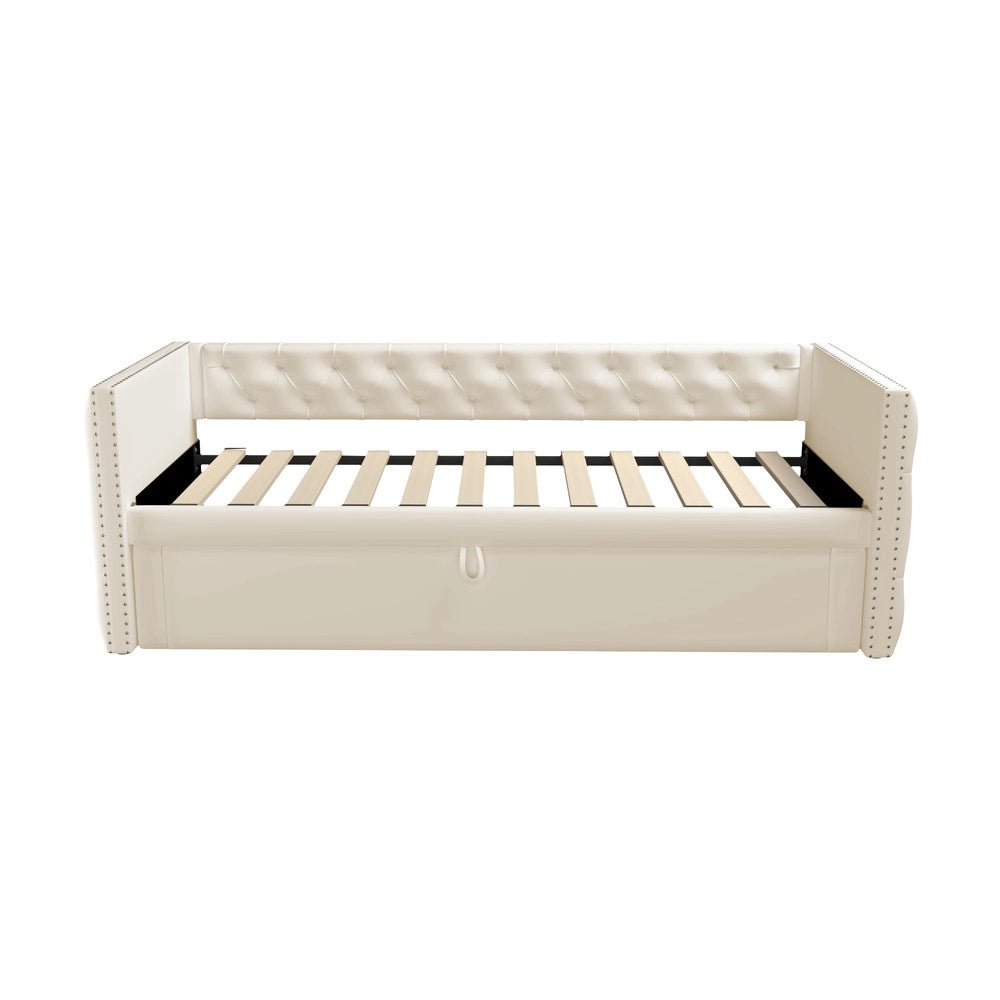 Letto Imbottito Estraibile con Rete a Doghe ¨C MINIMAL ¨C Velluto Beige 90x200
