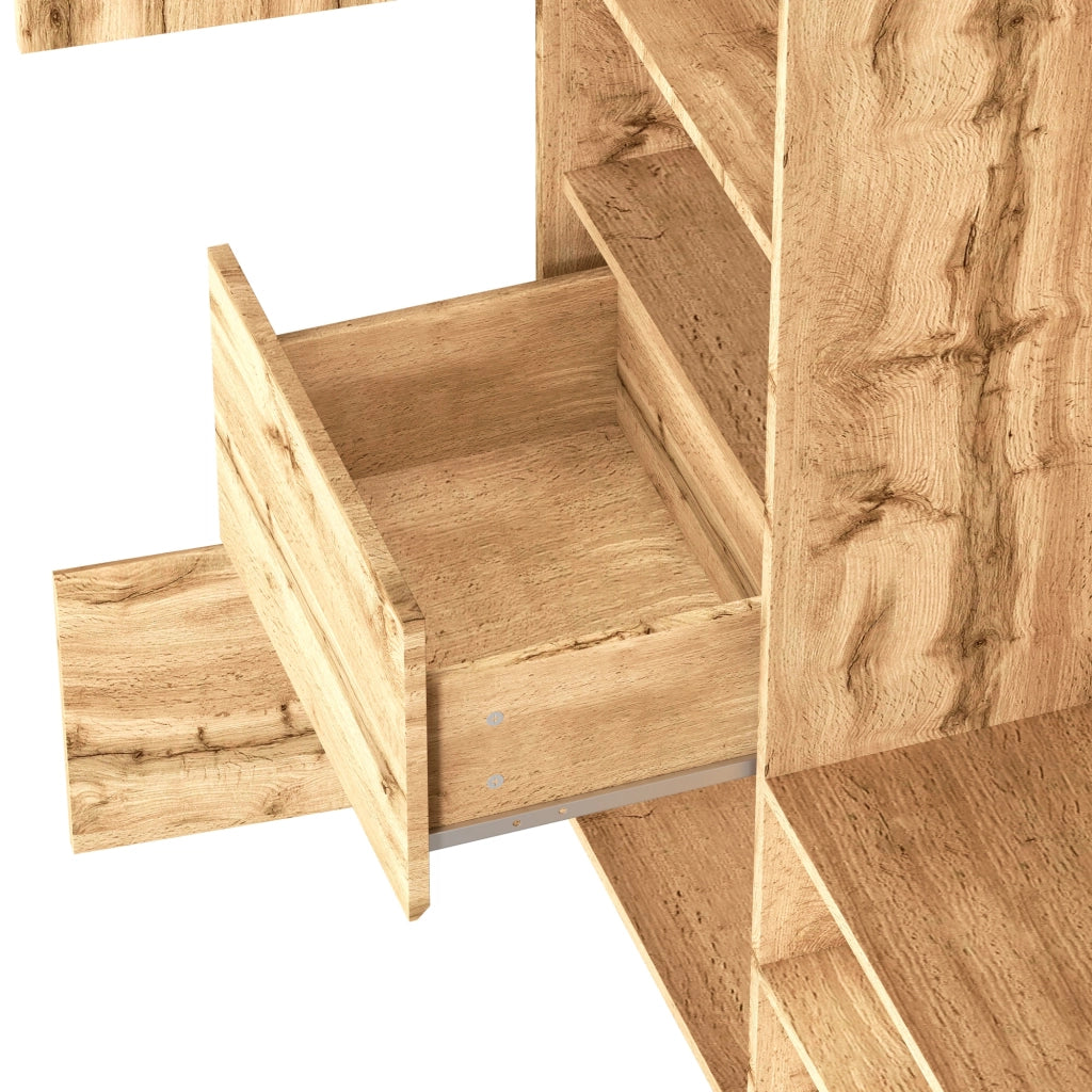 Mobile Ingresso con Specchio; Panchina e Appendiabiti con Cassetti e Scarpiera a Ripiani; MDF; Naturale; 90??34;5??190 cm