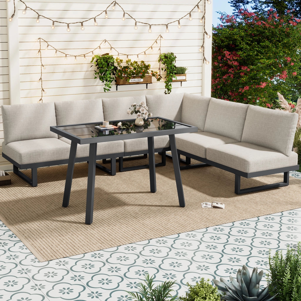 Set da Giardino con Divano Angolare e Tavolo ¨C Xylo ¨C Acciaio Zincato, Grigio Beige
