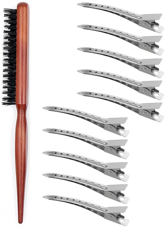 Spazzola per capelli morbida - Peli di cinghiale naturale - Legno di betulla di alta qualità - 240 mm - Riduce la rottura dei capelli - Massaggio alla testa - Spazzola