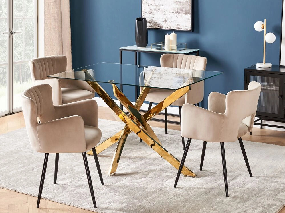 Tavolo da pranzo Oro con piano in vetro temperato Rettangolare 120 x 70 cm Capacità 4 persone Design moderno