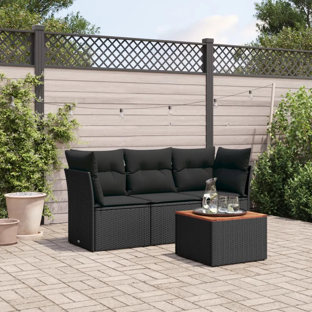 Set Divani da Giardino 4 pz | Set Salotto da Giardino con Cuscini Nero in Polyrattan