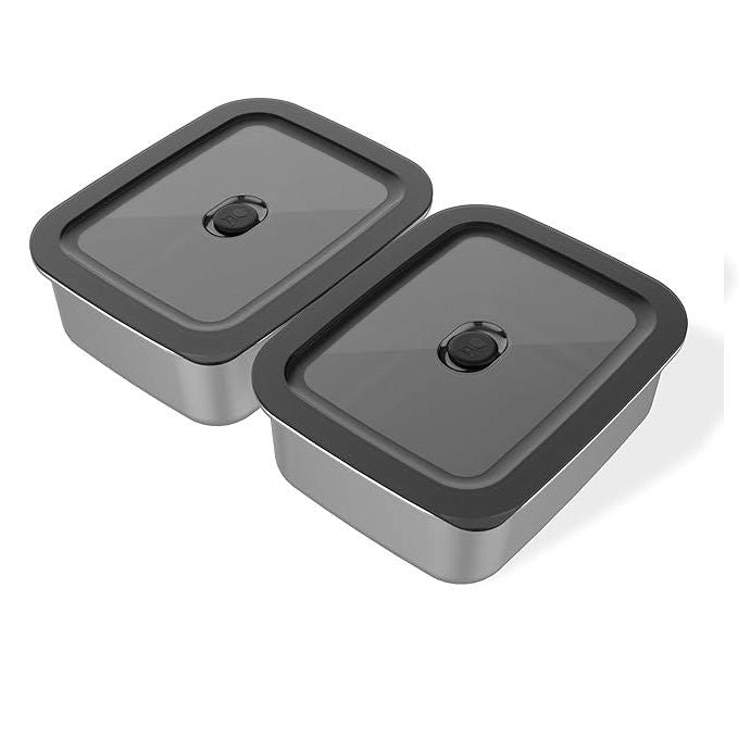 CONTENITORI CUCINA ACCIAIO INOX 2 PEZZI PER ALIMENTI ERMETICI COMPATIBILI WEBERS
