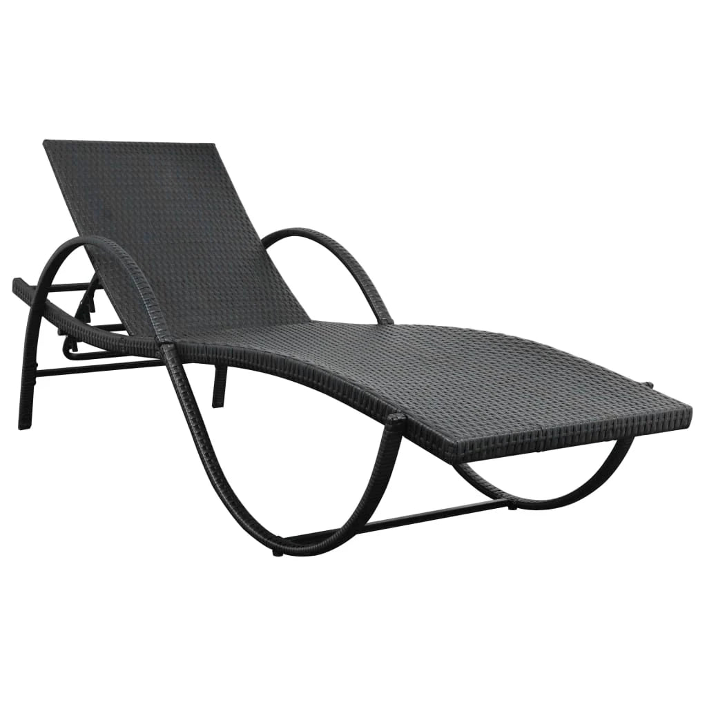 Set di 2 sdraio sedia a sdraio prendisole lettino da giardino terrazza arredo da esterno con tavolo in resina intrecciata nera 02_0012132