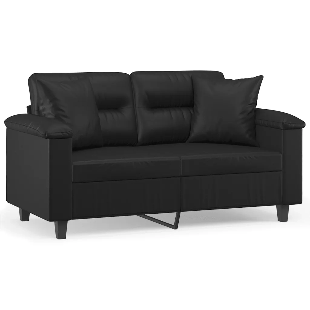 Divano | Divano da soggiorno | Sofa a 2 Posti con Cuscini Nero 120 cm in Similpelle