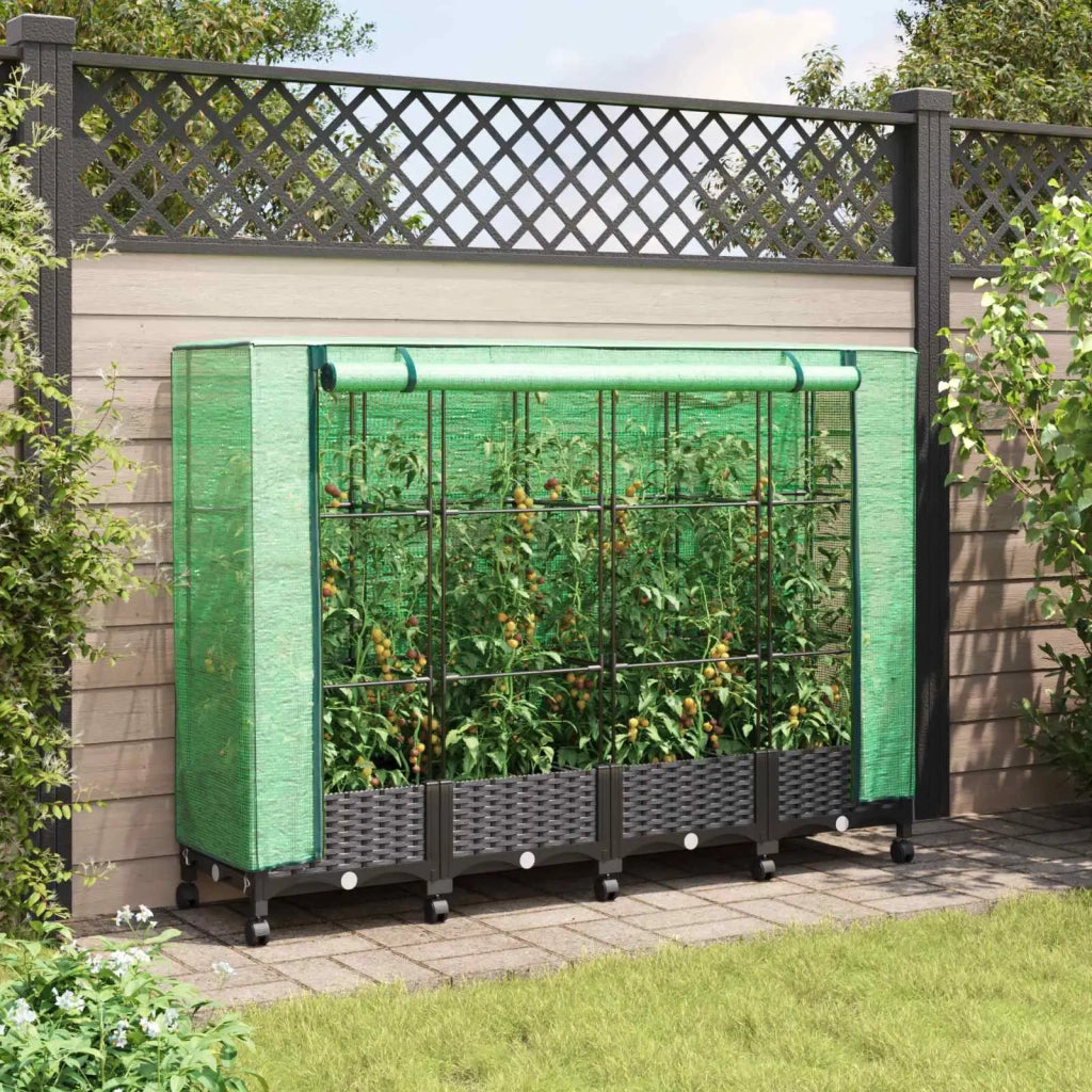 Vaso da Giardino con Copertura per Serra e Ruote 4 pz Nero PP 3423139