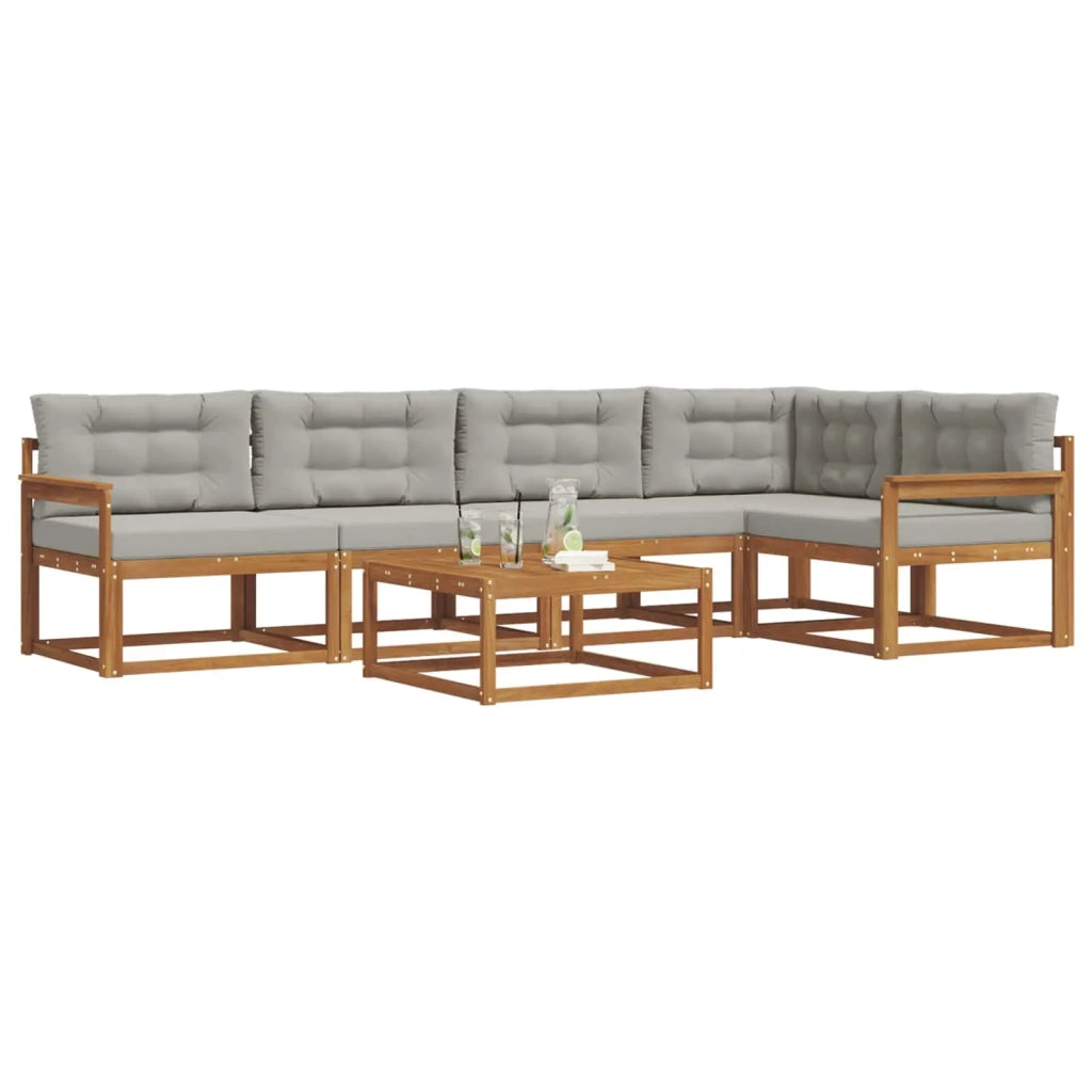 Set di divani da esterno 6 pcs Naturale e Grigio Chiaro