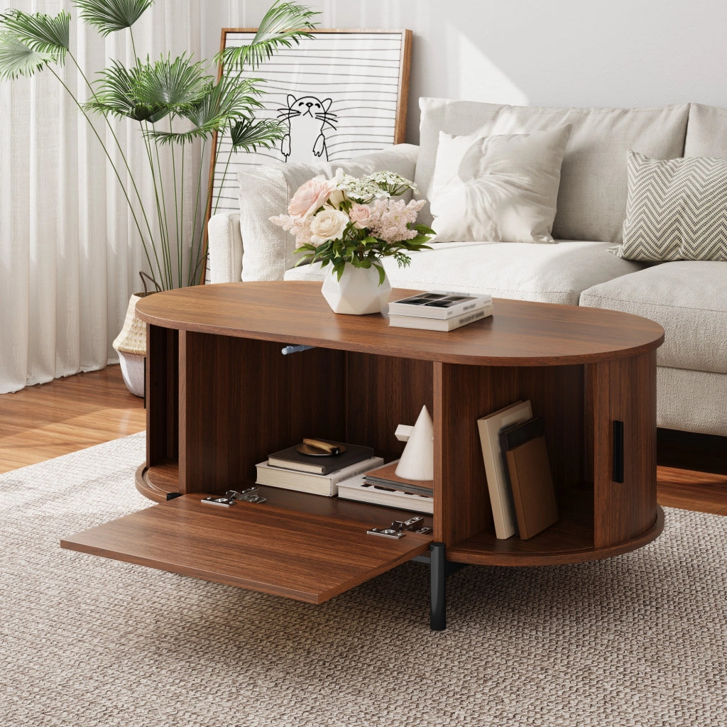 Tavolino da salotto 100x50x40 cm; ante scorrevoli e spazio contenitivo; MDF; noce
