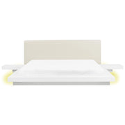 Letto matrimoniale basso giapponese con LED e comodini testata in ecopelle bianca 180 x 200 cm camera da letto