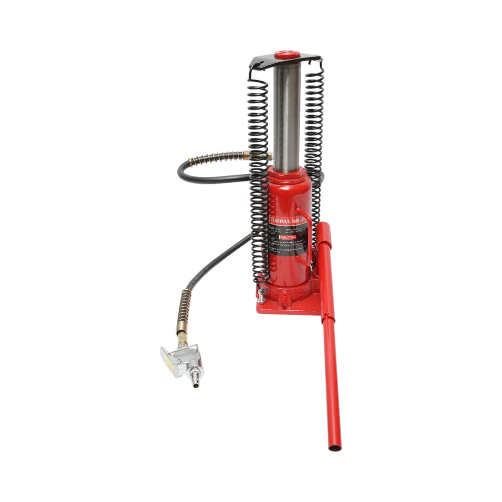 Cric idro‑pneumatico – 12 T Altezza di sollevamento: 260 – 510 mm Pressione massima di lavoro: 8,5 Bar Raccordo: 1/4”