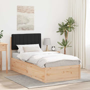 Letto con Testiera Rivestita Nero 90 x 190 cm Pino massello