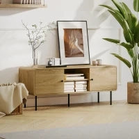 Mobile TV, con 2 ante, 2 scomparti aperti, piedi in acciaio, 120x40x50cm, Rovere