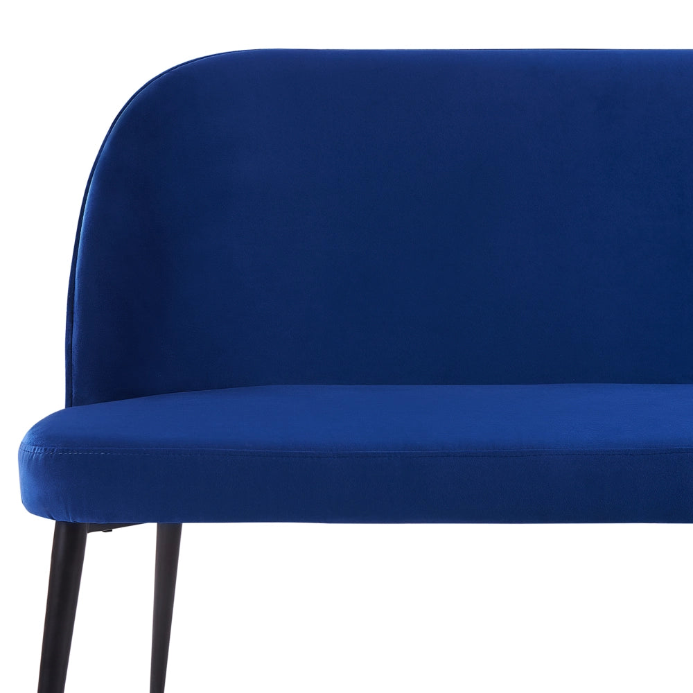 Divano da cucina Rivestimento in tessuto di velluto blu navy Struttura in metallo a 2 posti Gambe nere Panca