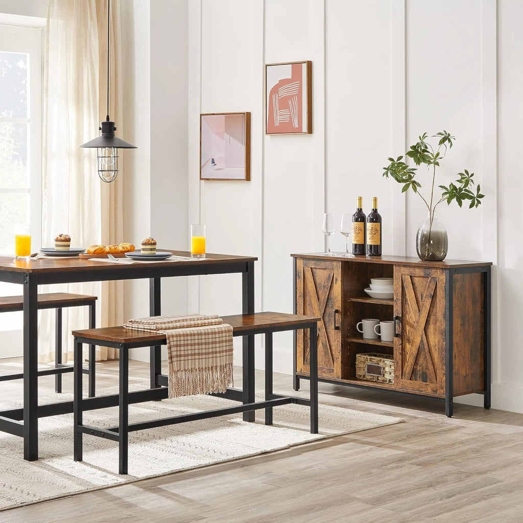 VASAGLE Set di 2 Panche da Tavolo, Panche da Interni, 108 x 32,5 x 50 cm, in Stile Industriale, Struttura Resistente in Metallo, per Cucina Sala da Pranzo Soggiorno, Marrone Vintage e Nero KTB33X