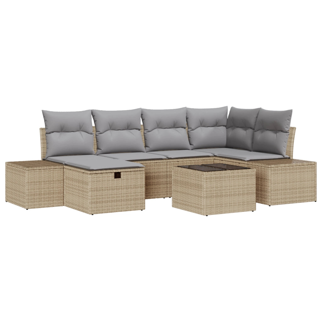 Set di divani da giardino 7 pezzi con cuscini Beige Polyrattan