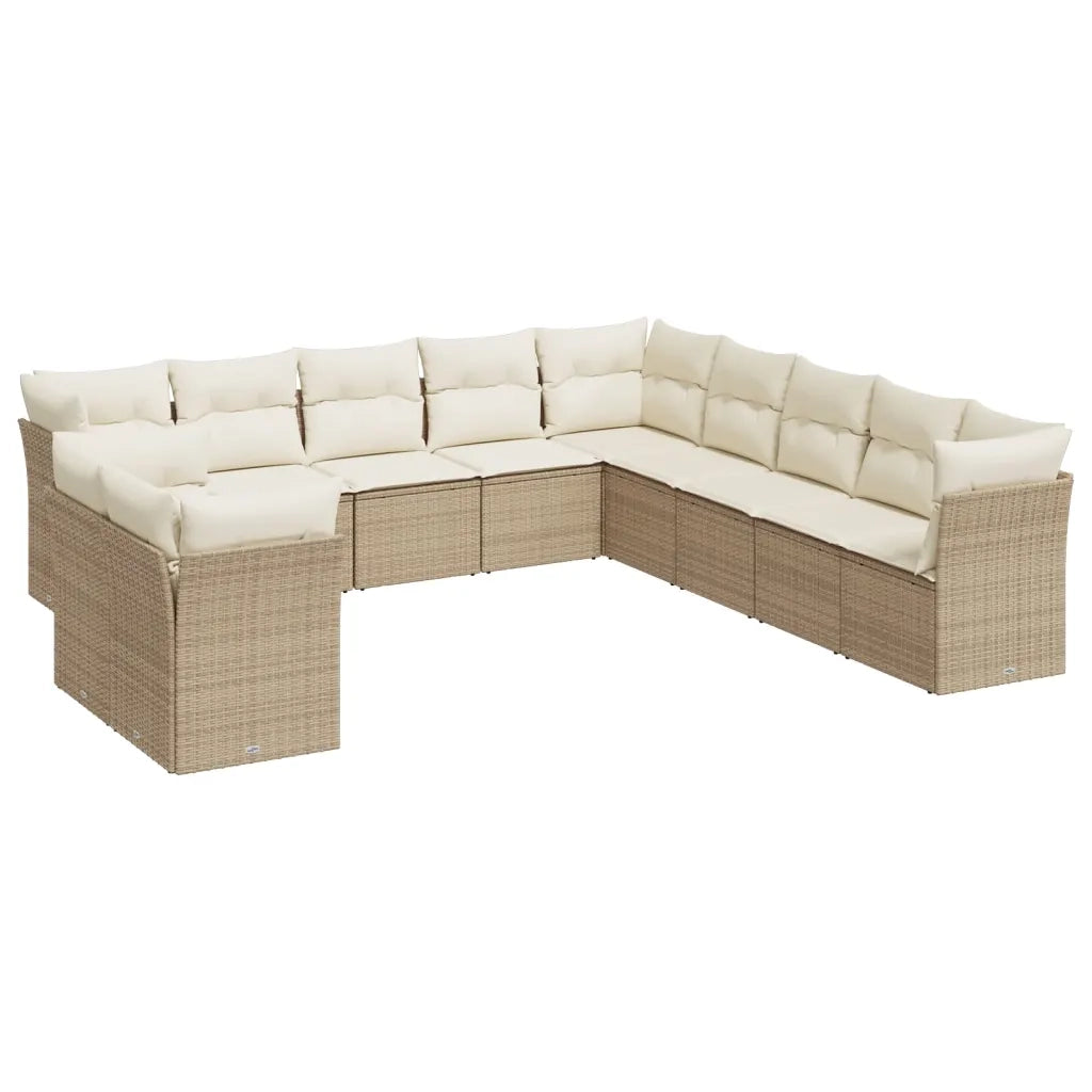 Set Divani da Giardino 11 pz con Cuscini Beige in Polyrattan 3249717