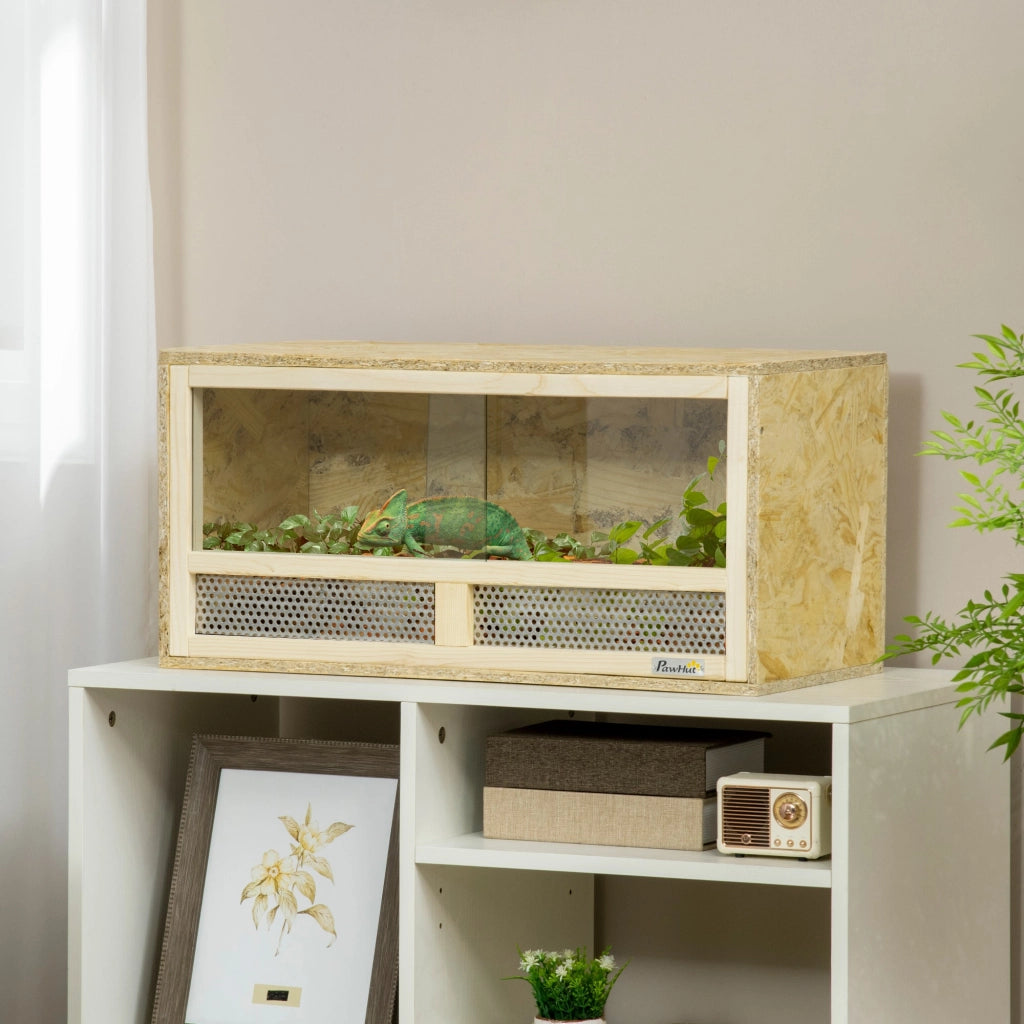 Terrario per Rettili 60x29,5x29,5 cm con Porte in Vetro Scorrevoli e Pannelli in Rete in Legno