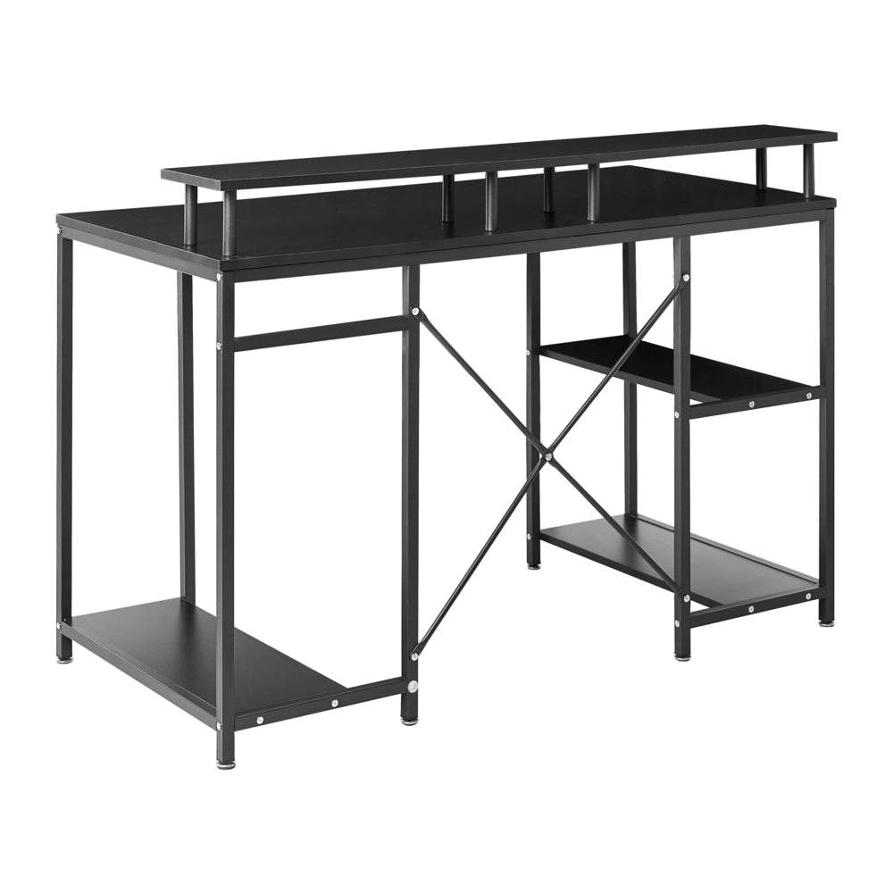 Scrivania da ufficio con piano in MDF nero gambe e struttura in ferro verniciato a polvere 3 ripiani per aggiungere spazio di archiviazione moderna