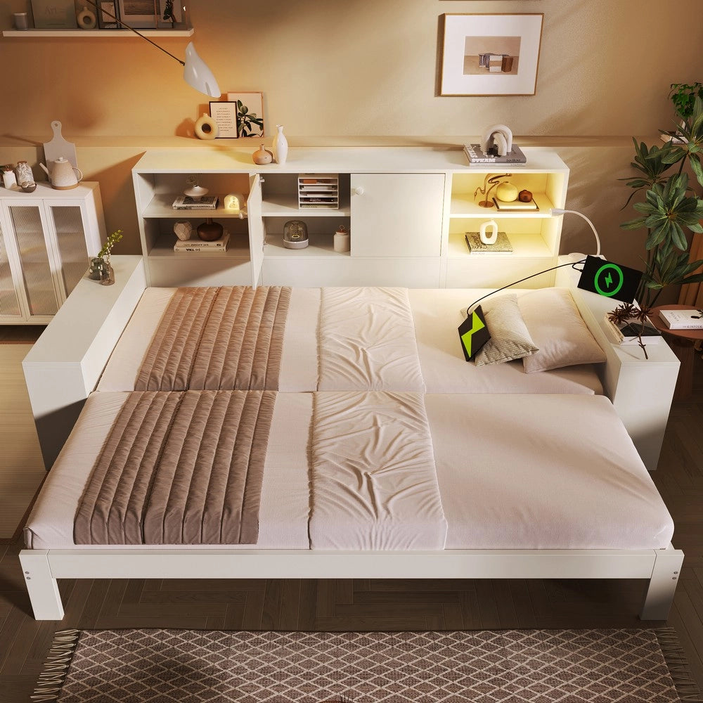 Letto Contenitore Singolo con Letto Estraibile ¨C Xylo ¨C Bianco, Legno, 90x200