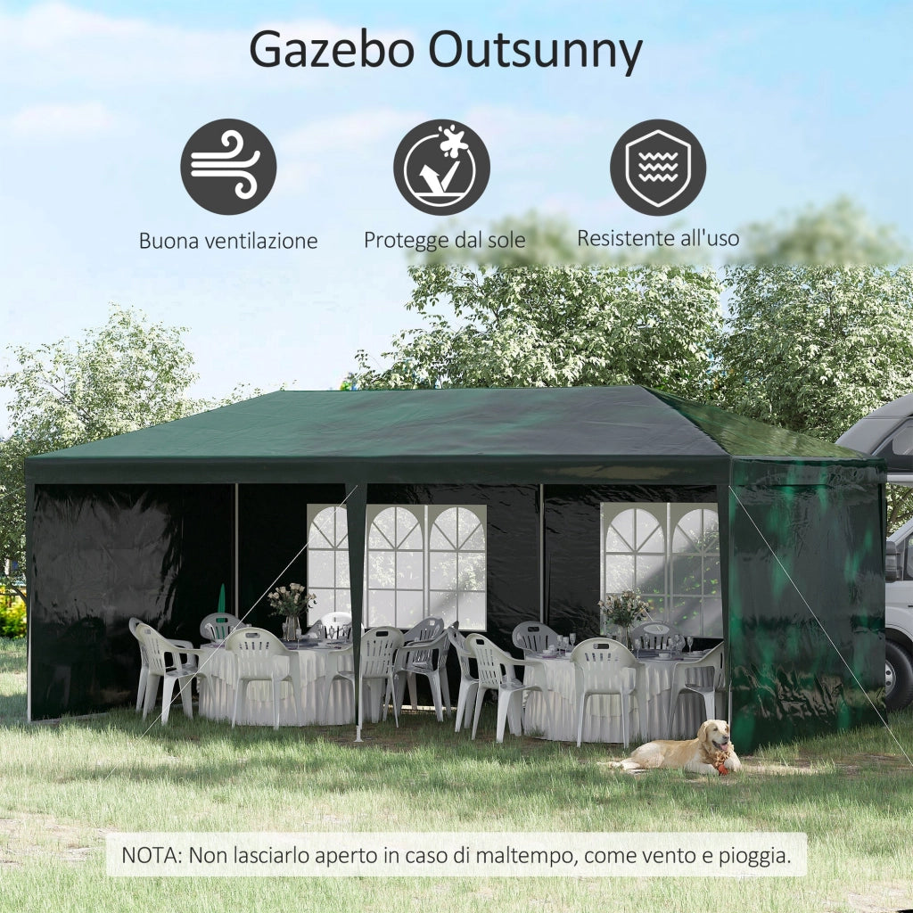 Gazebo da Giardino 585x295x255 cm con Pareti Rimovibili e Finestre Trasparenti Verde
