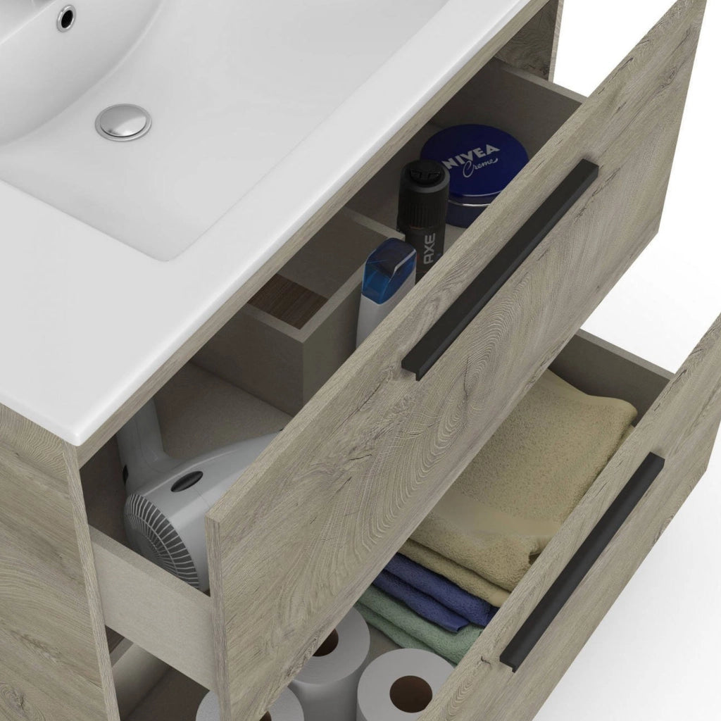 Somaglia, set Mobili Bagno Specchio Incluso, Marrone Rovere