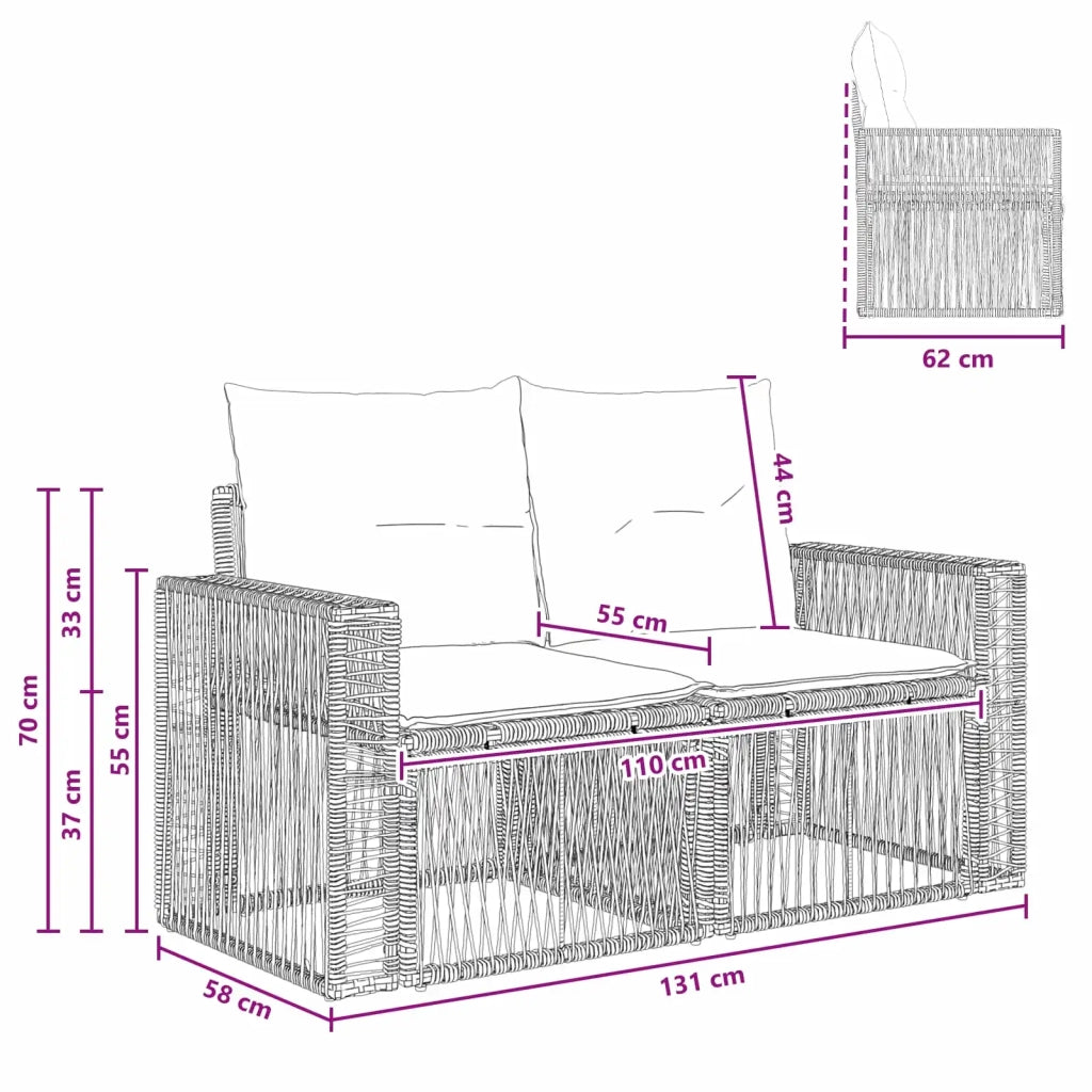 Divano da giardino 2-Numero di posti Nero polyrattan 42026698