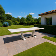 SINED Tavolo da Giardino Allungabile 180-280 cm in Alluminio Verniciato e Piano in Ceramica Effetto Travertino Colore Crema-Travertino TAVOLO-GIARDINO-180-280-TRAVERTINO