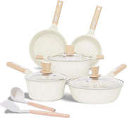 Set di padelle in pietra di granito da 15 pezzi - Set di padelle in pietra di granito beige per induzione - Salute e PFOS/PFOA libera