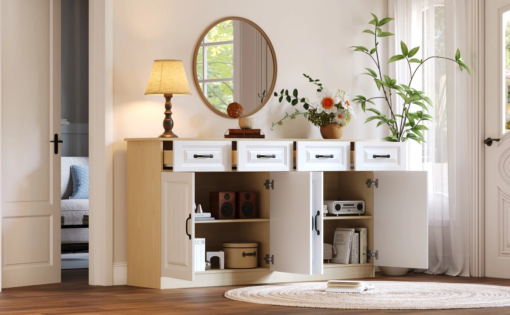 Credenza bianca e legno naturale mobile buffet 160 cm design scanalato