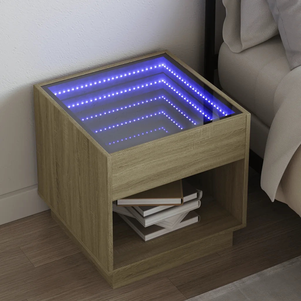 Comodino | Armadio da Notte | Mobiletto da notte con LED Infinity Rovere Sonoma 50x50x50 cm
