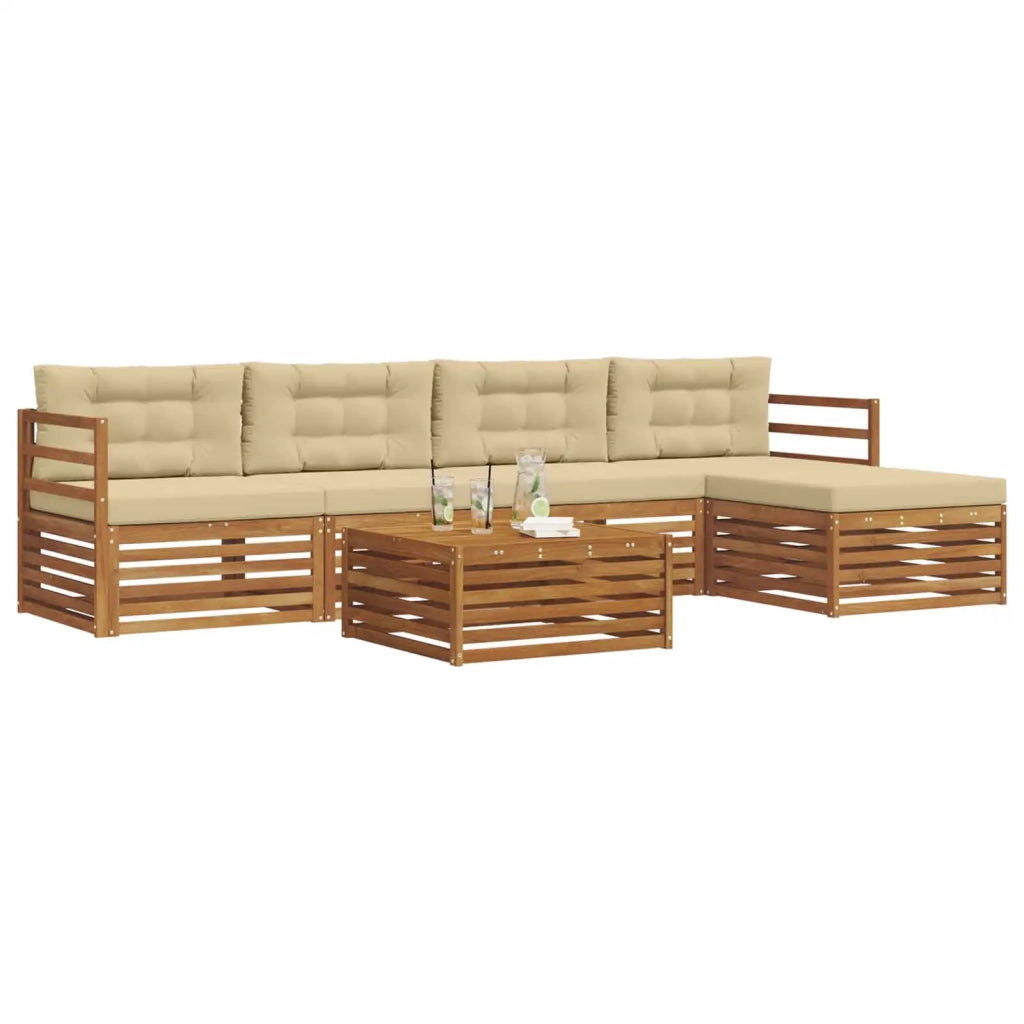 Set di divani da esterno con cuscino 6 pcs Naturale e Beige