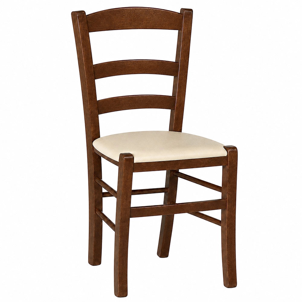 Sedia Paesana in legno noce scuro con seduta imbottita beige