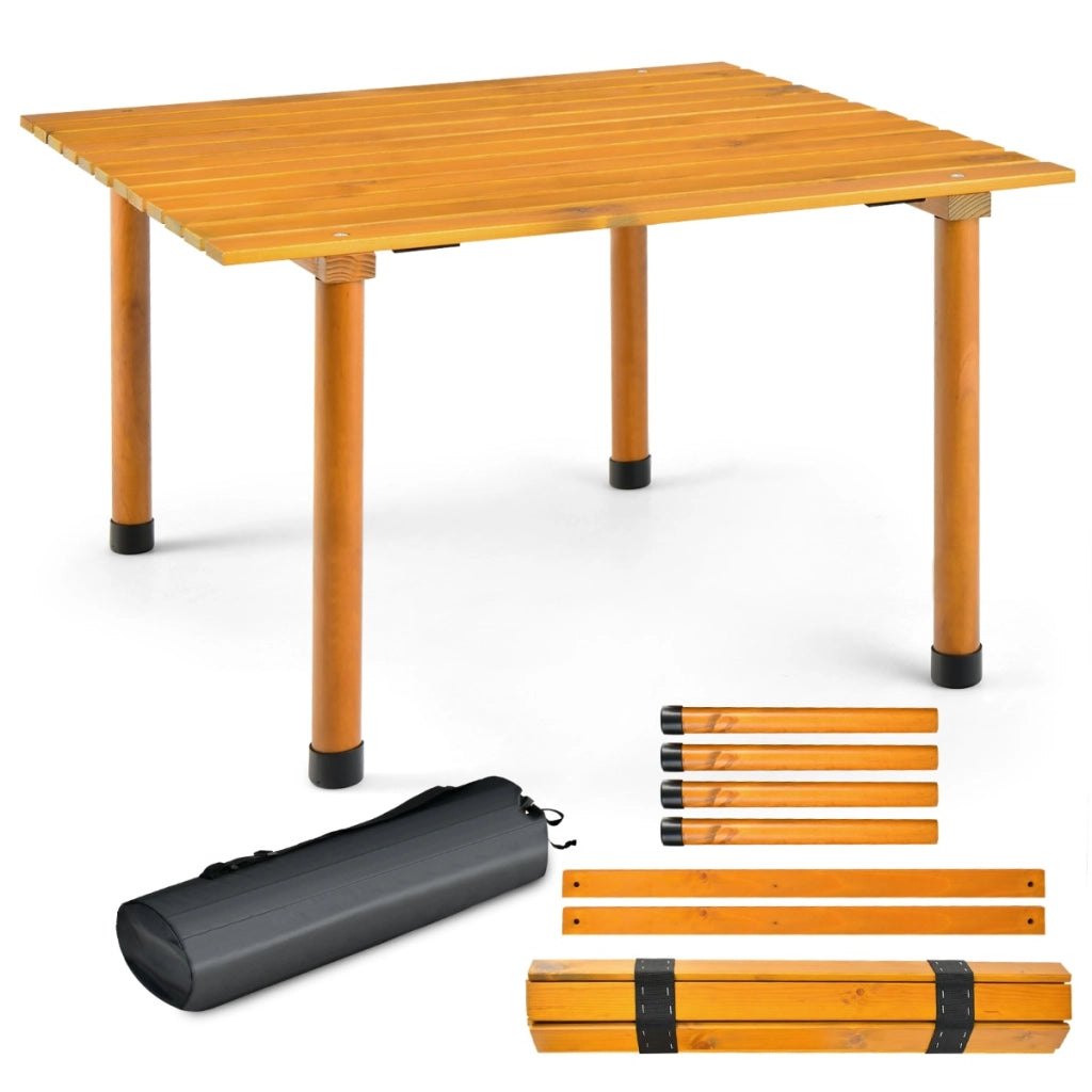 Tavolo da campeggio pieghevole per esterni, Tavolo picnic in legno con borsa portatile per spiaggia Naturale-Tavoli e sedie da campeggio