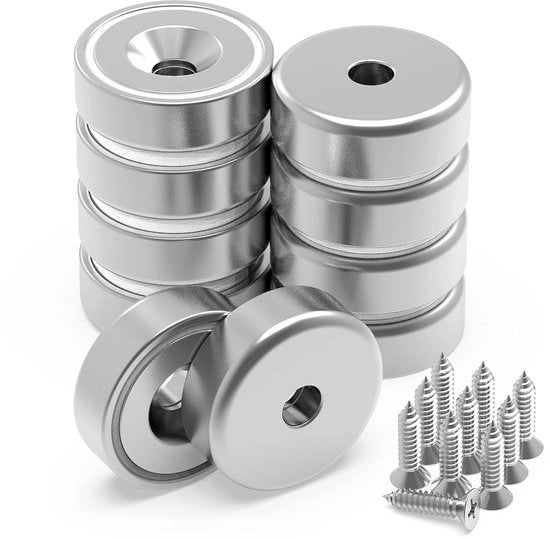 Magneti forti con foro, magneti a sfere 18 KG di forza, magneti neodimio con viti, pot magnet 10 pezzi