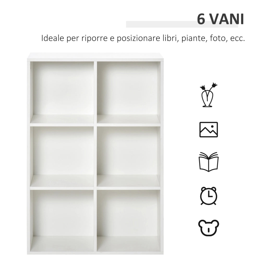 Libreria a Cubi 65,5x30x97,5 cm 6 Vani a Giorno Rivestimento in Melamina Bianco