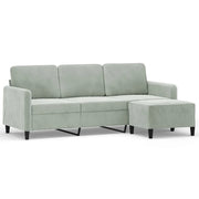 Divano | Divano da soggiorno | Sofa a 3 Posti con Poggiapiedi Grigio Chiaro 180cm in Velluto