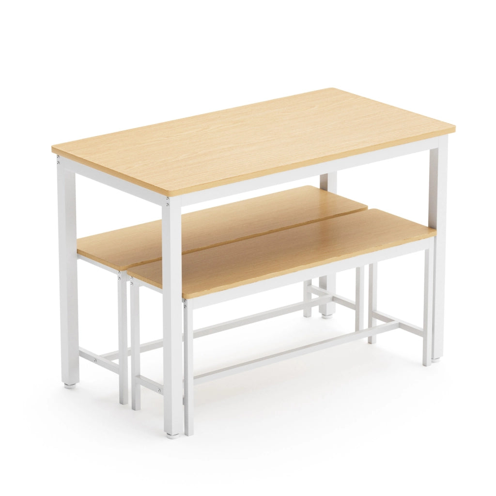 Set tavolo da pranzo con 2 panche 110x60 cm naturale e bianco