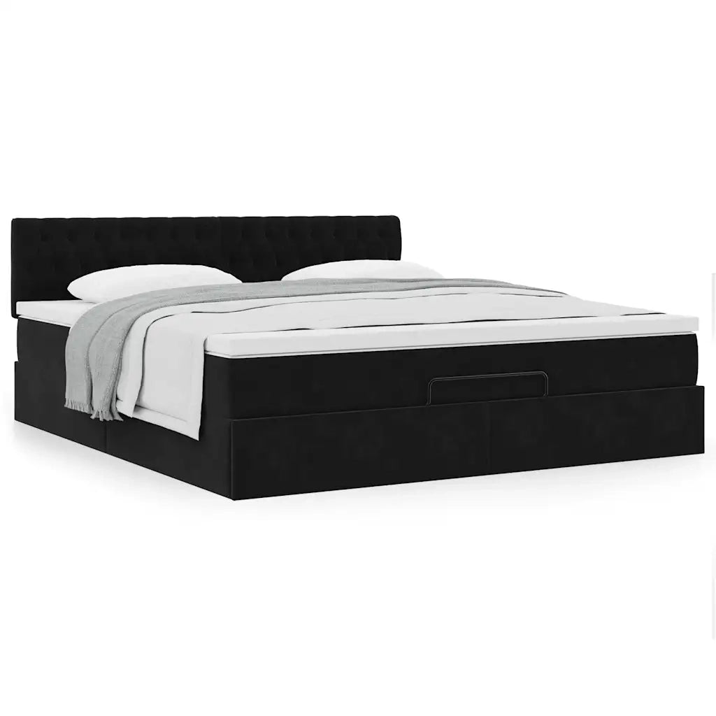 Struttura Letto Pouf con Materasso Nero 160x200 cm in Velluto 3311857