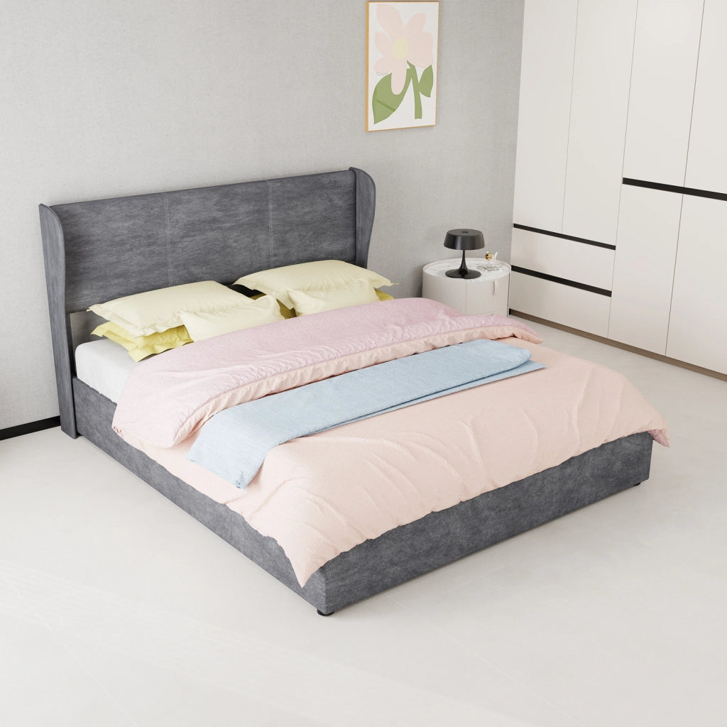 Letto Matrimoniale 160x200 cm; Testiera Imbottita; in Tessuto e Metallo; Grigio