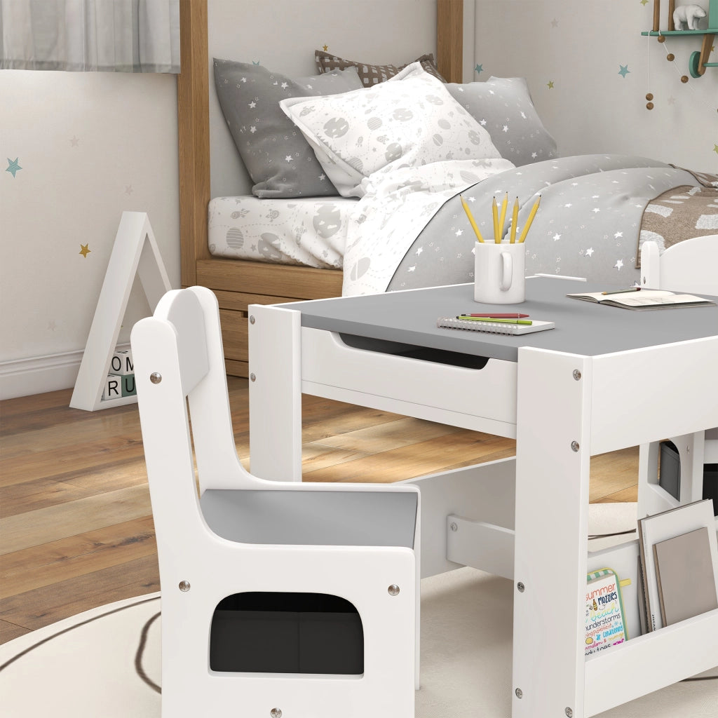 Tavolino per Bambini con 2 Sedie ¨C zephmum ¨C Grigio, Piano 3 in 1 con Lavagna