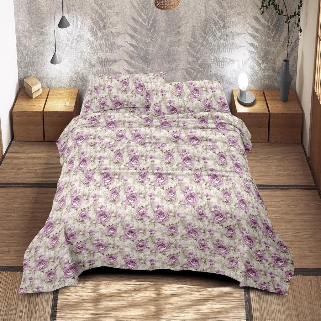 Completo Letto Matrimoniale No Stiro Set Lenzuola In Morbida Microfibra Anallergica Lenzuolo Sotto Con Angoli Elastici Fino 30 Cm, Lenzuolo Teso Sopra 2 Federe Prodotto Italiano  Boccioli Rosa