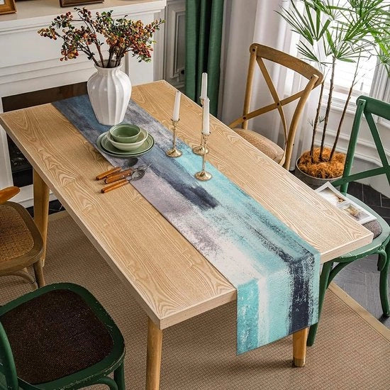 Tappeto per tavolo - Decorazione per tavolo - Tavolo da pranzo decorazione - Impermeabile poliestere - 33 x 183 cm - Blu Verde Grigio