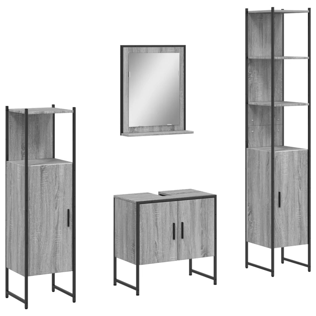 Set Mobili da Bagno | Armadio da bagno 4 pz Grigio Sonoma in Legno Multistrato