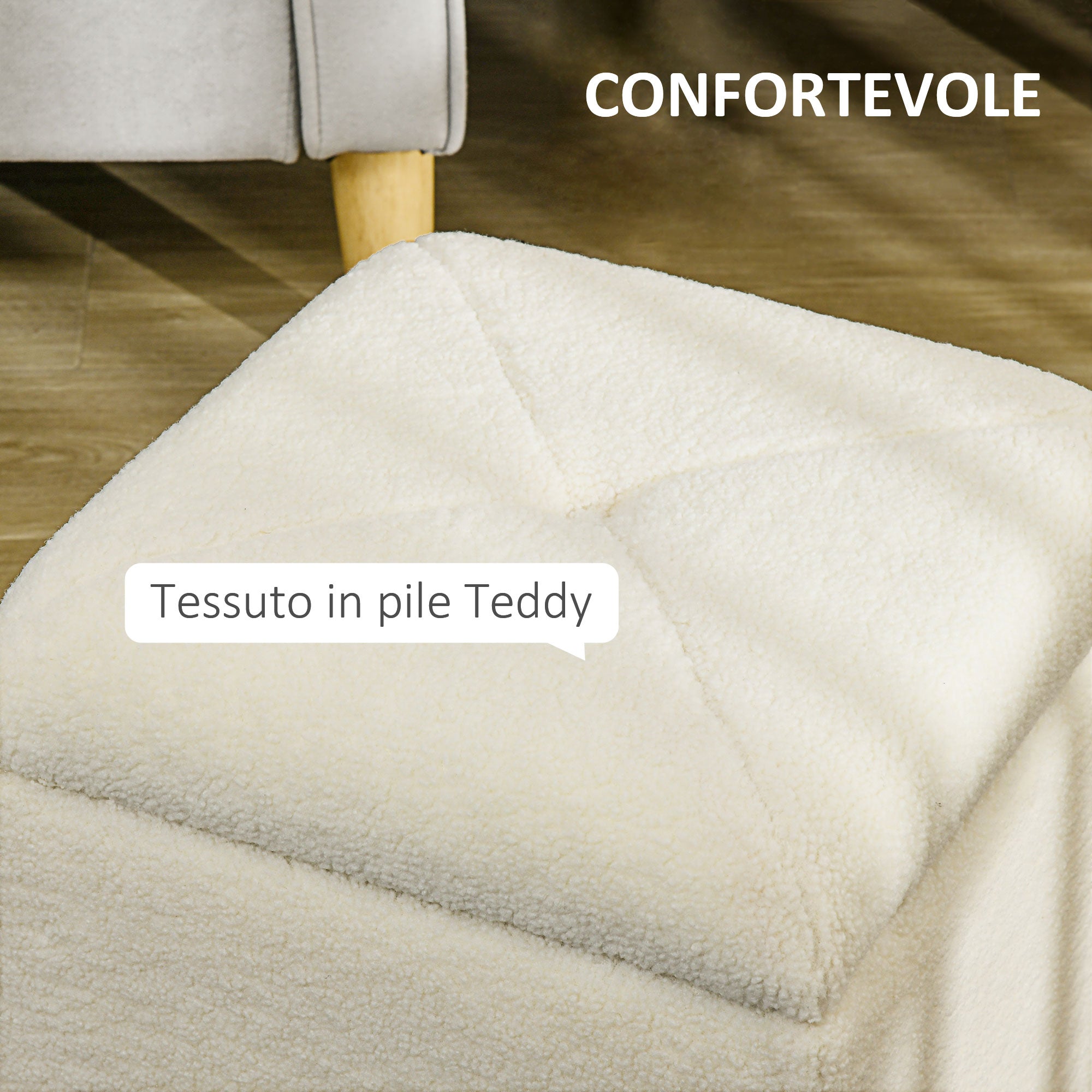 Pouf Contenitore Imbottito Tessuto Teddy 39x39x39 cm Crema