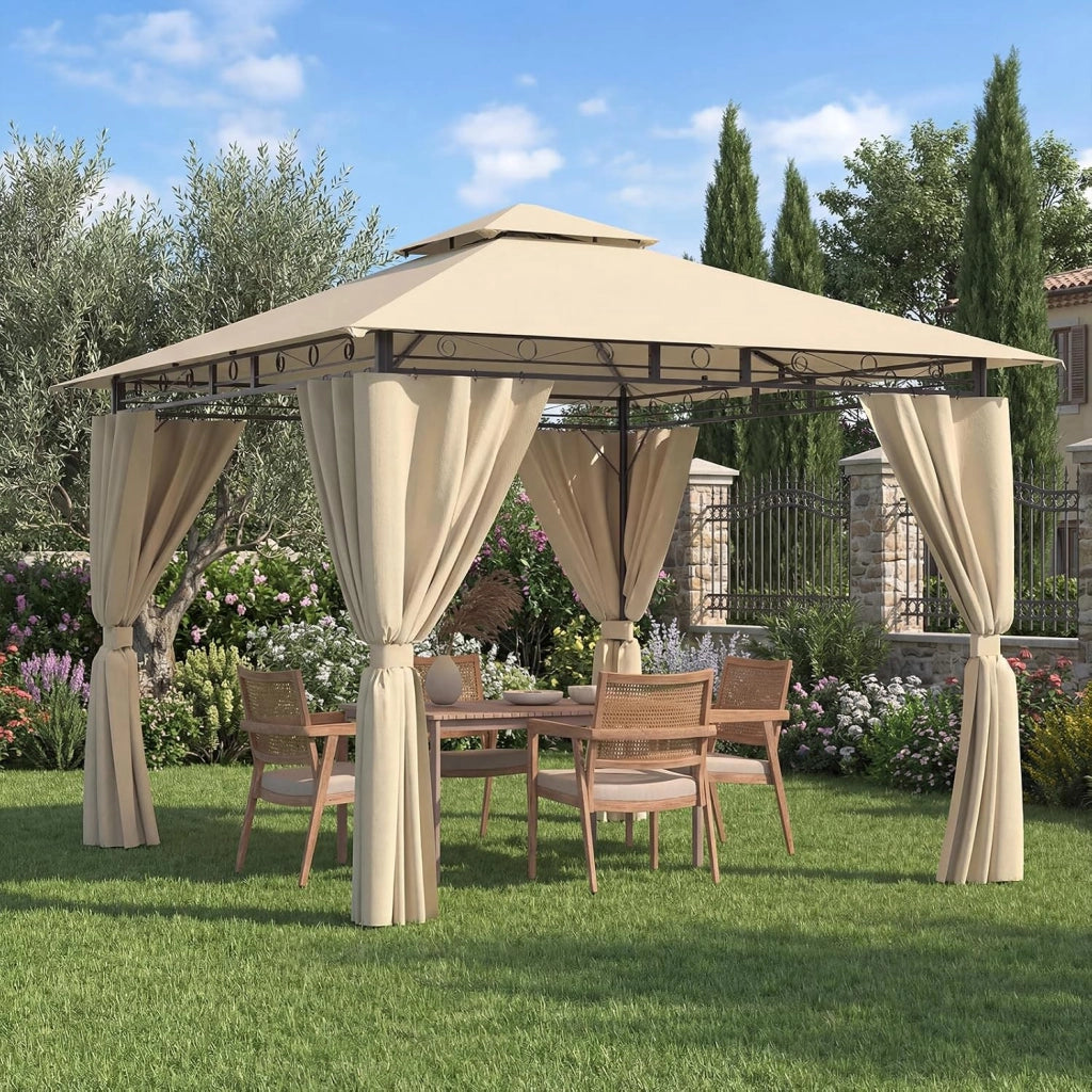 Gazebo da Giardino 3x3,Telo Gazebos 3x4 Impermeabile,Gazebo Esterno Resistente,Telaio in Metallo, Gazebos,Beige