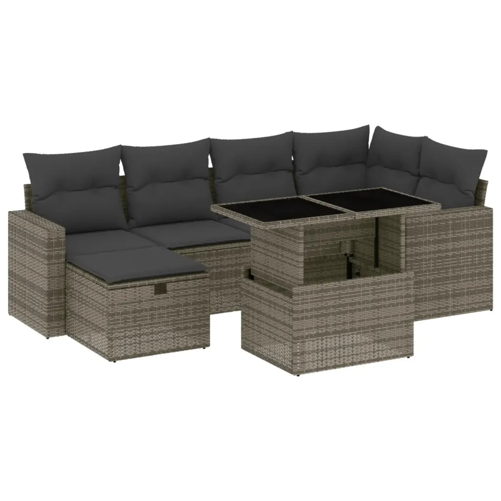 Set Divani da Giardino 7 pz con Cuscini Grigio in Polyrattan 3274820