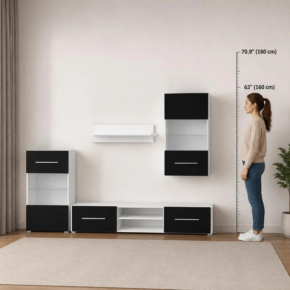 Five-piece Wall Unit TV Cabinet With LED Lighting Black